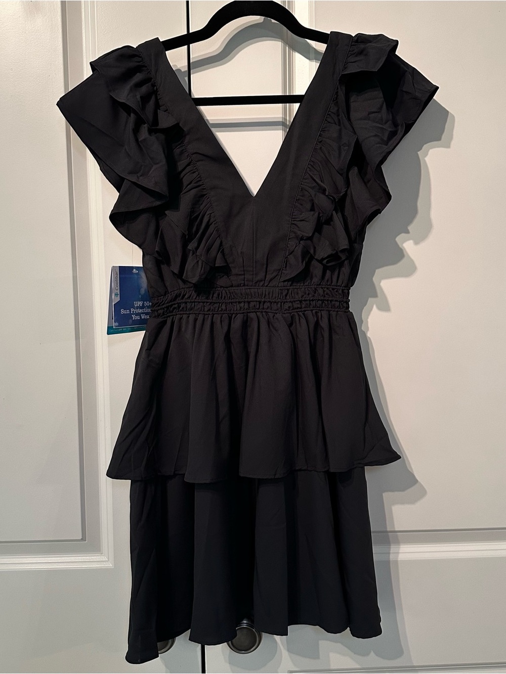 Coolibar Black Ruffle V-Neck Mini Dress UPF 50+ Size XS